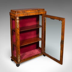 Antique Pier Cabinet, English, Walnut, Glazed Display Bookcase, Victorian, 1860