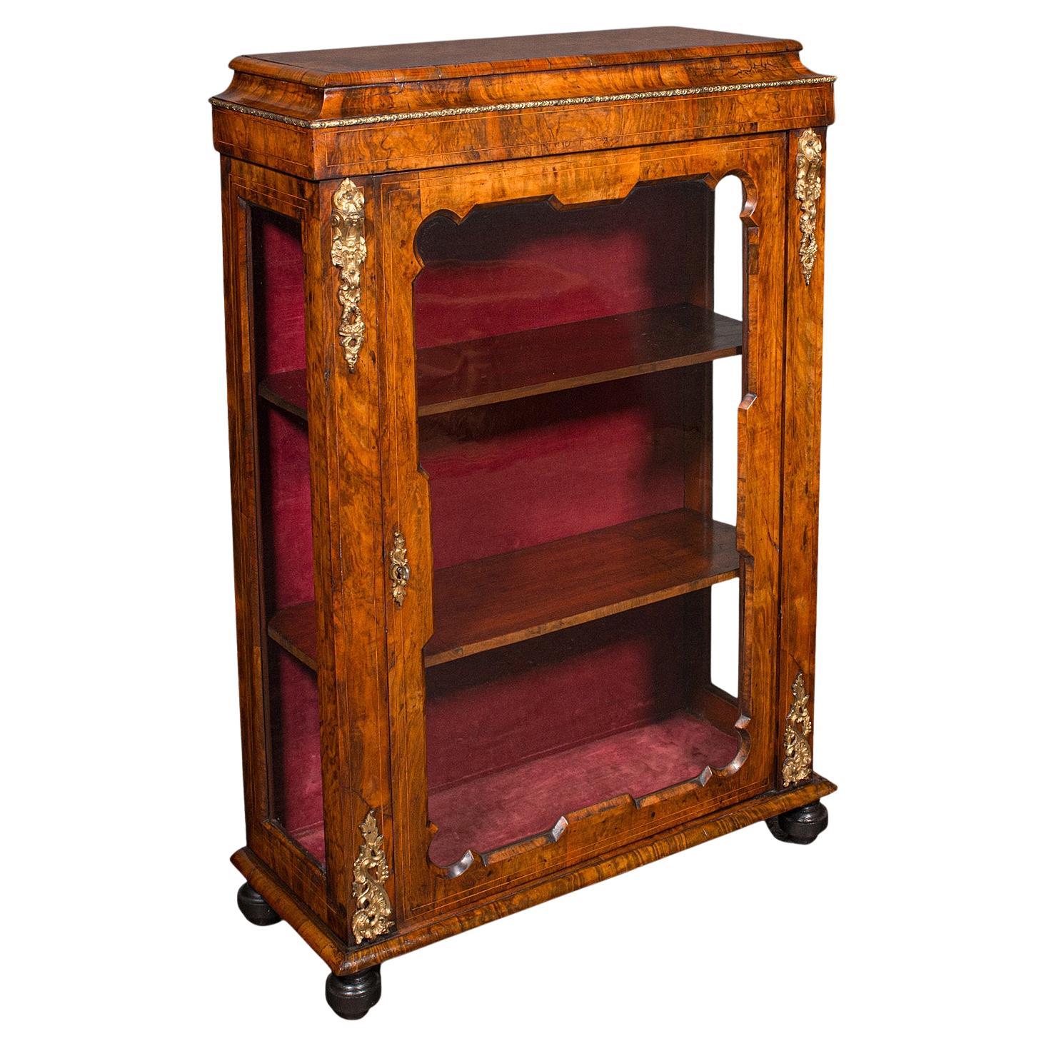 Antique Pier Cabinet, English, Walnut, Glazed Display Bookcase, Victorian, 1860