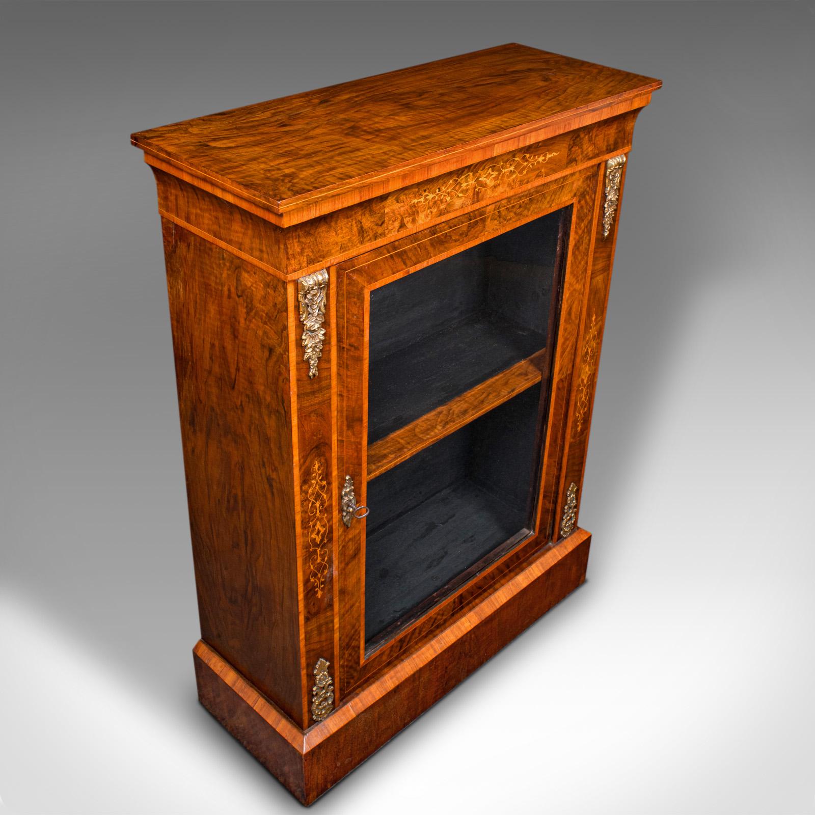 Antique Pier Cabinet, English, Walnut, Glazed Display Cupboard, Victorian, 1870 For Sale 1