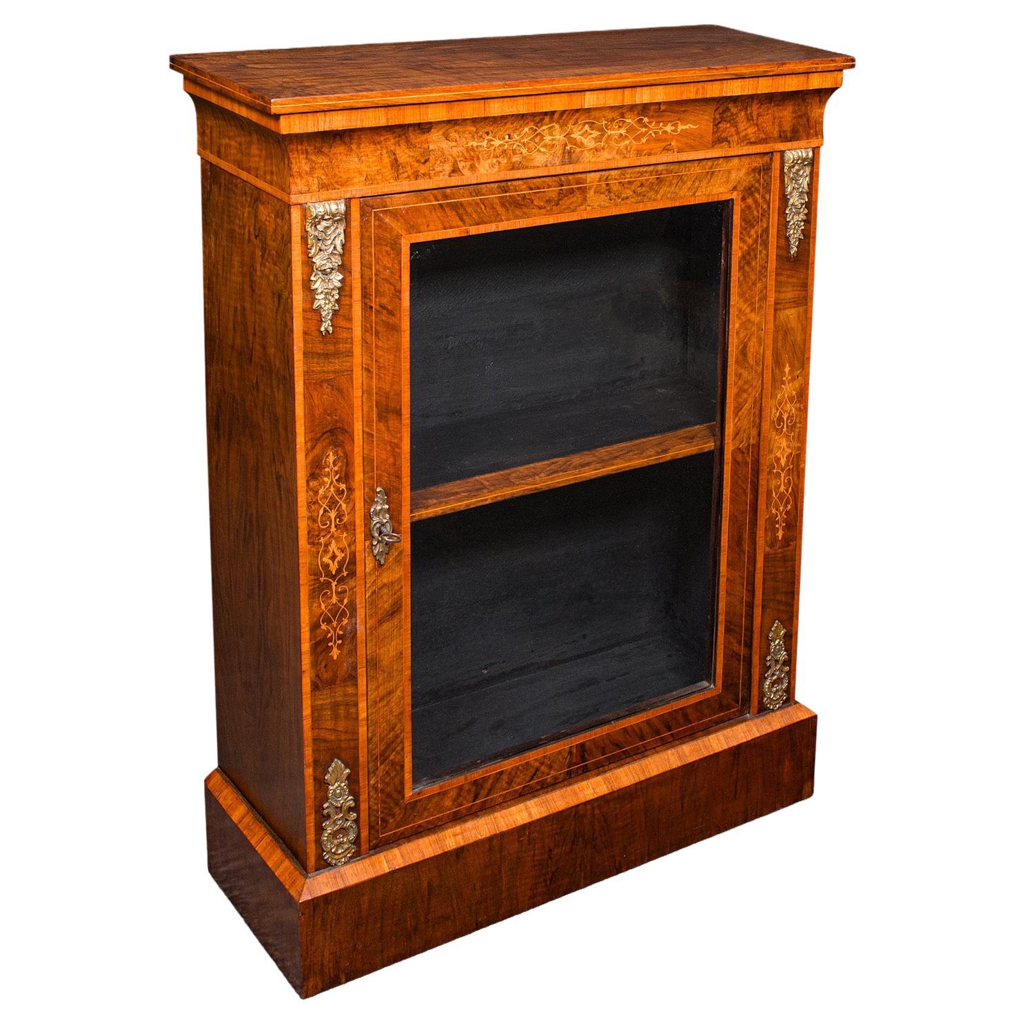 Antique Pier Cabinet, English, Walnut, Glazed Display Cupboard, Victorian, 1870 For Sale