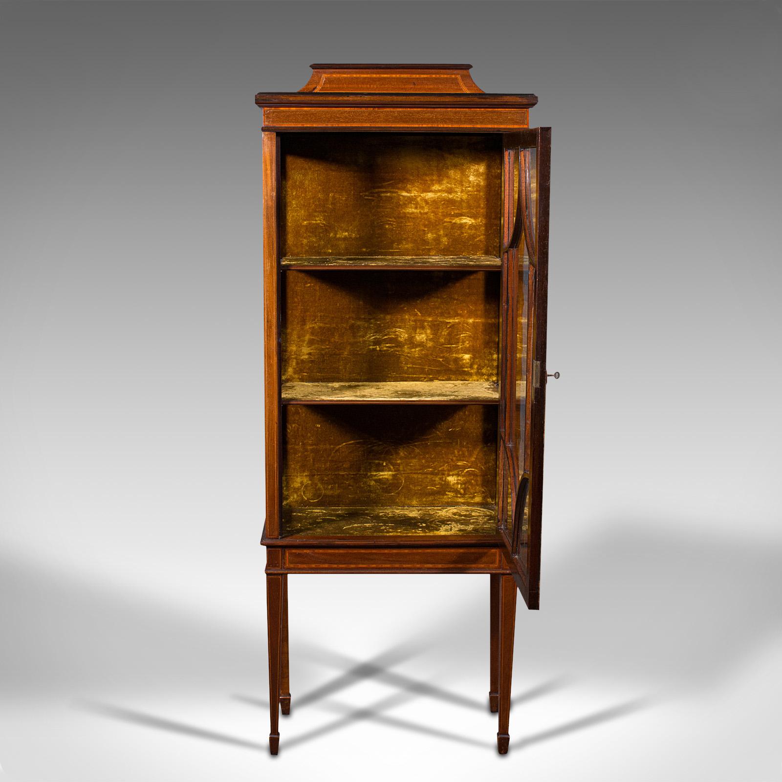 British Antique Pier Cabinet on Stand, English, Walnut, Glazed Display Case, Edwardian