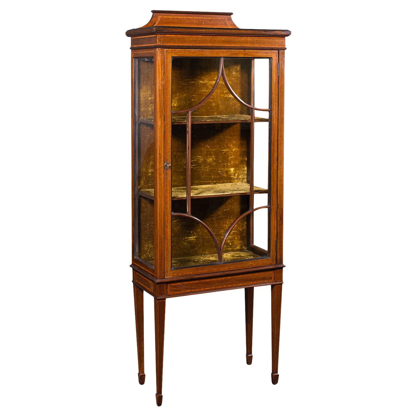Antique Pier Cabinet on Stand, English, Walnut, Glazed Display Case, Edwardian