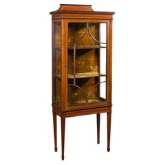 Antique Pier Cabinet on Stand, English, Walnut, Glazed Display Case, Edwardian