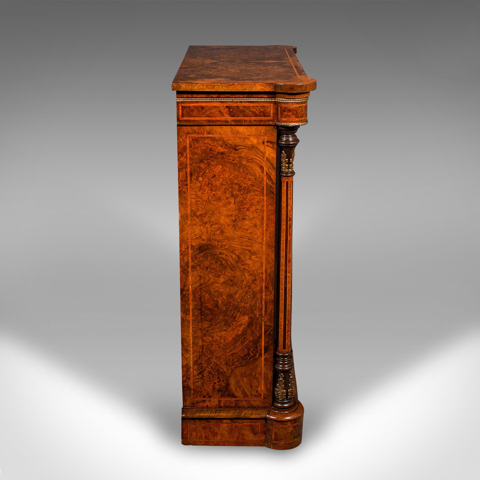 19th Century Antique Pier Display Cabinet, English Walnut, Boxwood, Glazed Bookcase, Regency