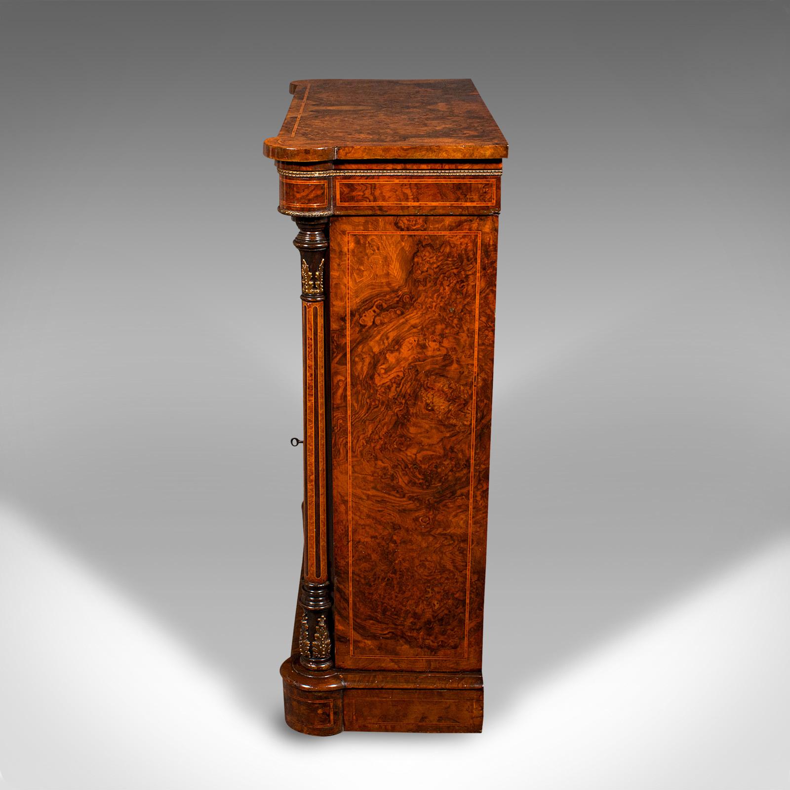 Antique Pier Display Cabinet, English Walnut, Boxwood, Glazed Bookcase, Regency 1