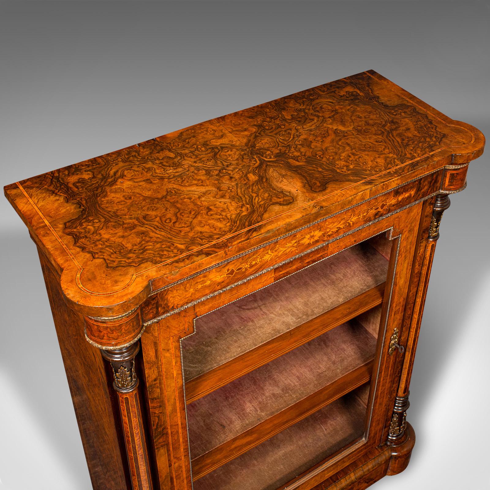 Antique Pier Display Cabinet, English Walnut, Boxwood, Glazed Bookcase, Regency 3