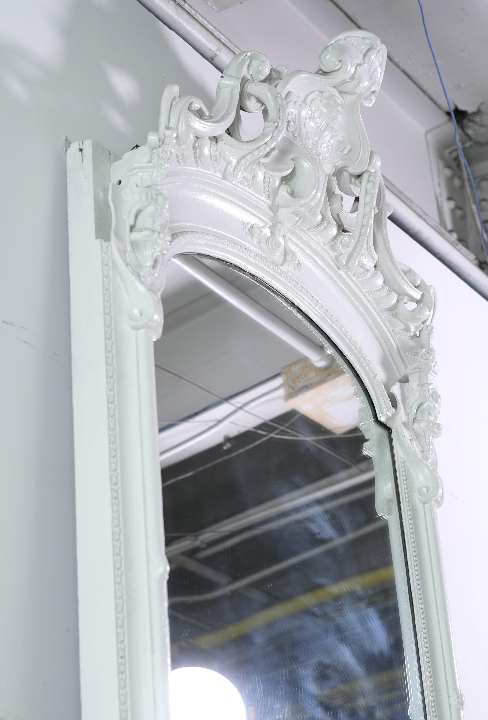 Antique Pier Mirror with Ornately Carved Pine Frame 1