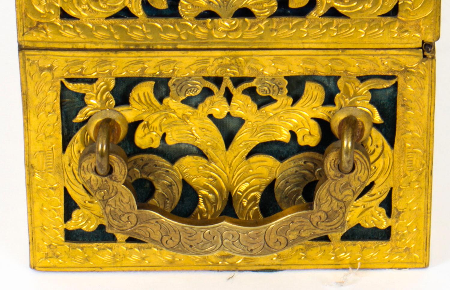 Antique Pierced Brass Palais Royal Porcelain Mounted Casket, 19th C For Sale 6