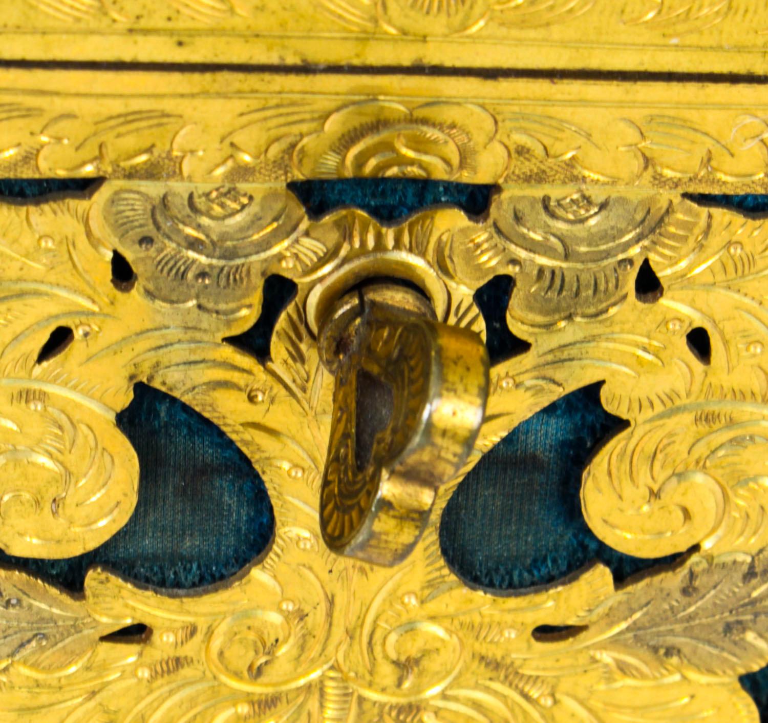 Antique Pierced Brass Palais Royal Porcelain Mounted Casket, 19th C For Sale 13