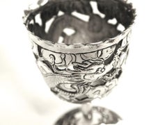 Antique Pierced Chinese Silver Egg Cup, Kwong Man Shing, Hong Kong circa 1900