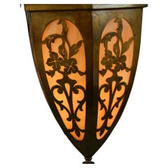 Antique Pierced Metal Bent Glass Pendant, 1940's