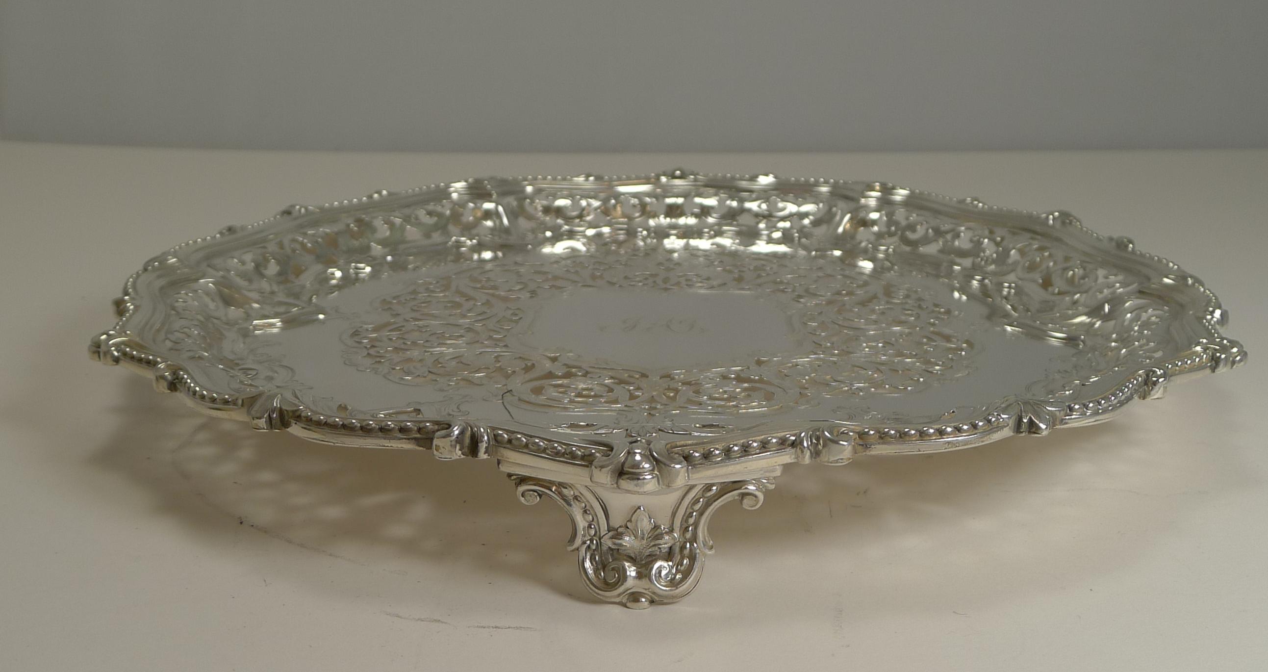 Antique Pierced / Reticulated Elkington Plated Salver / Tray, 1858 3