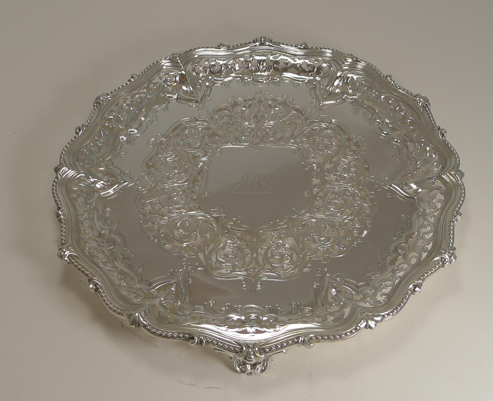 Antique Pierced / Reticulated Elkington Plated Salver / Tray, 1858 4