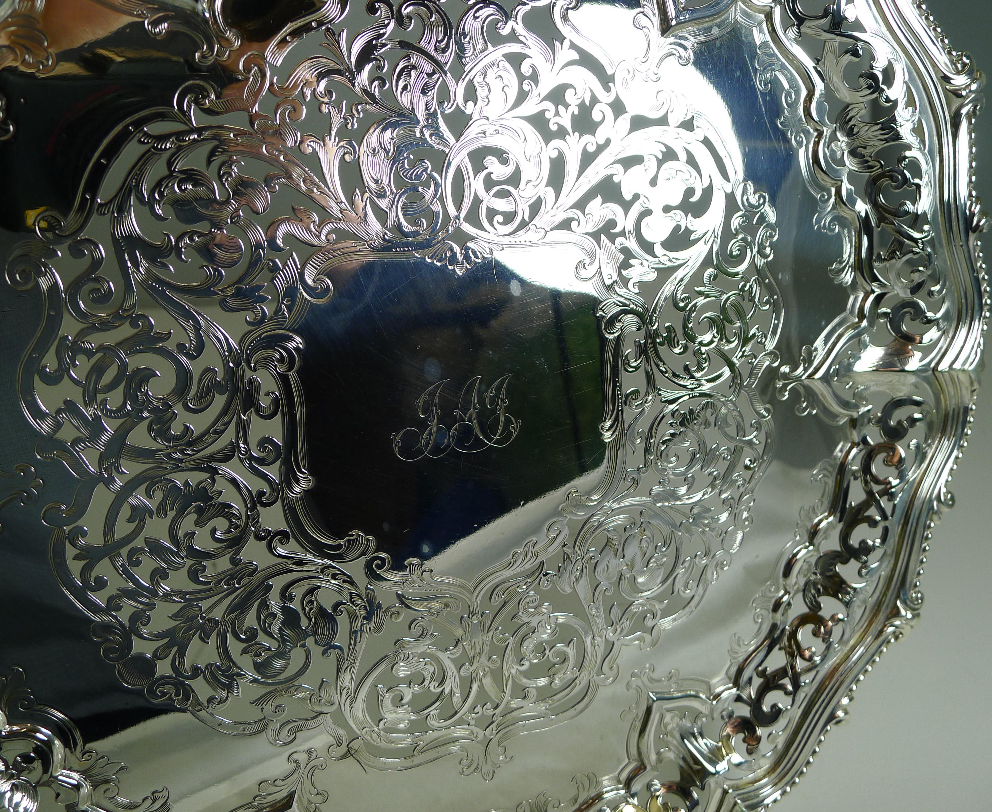 Antique Pierced / Reticulated Elkington Plated Salver / Tray, 1858 5