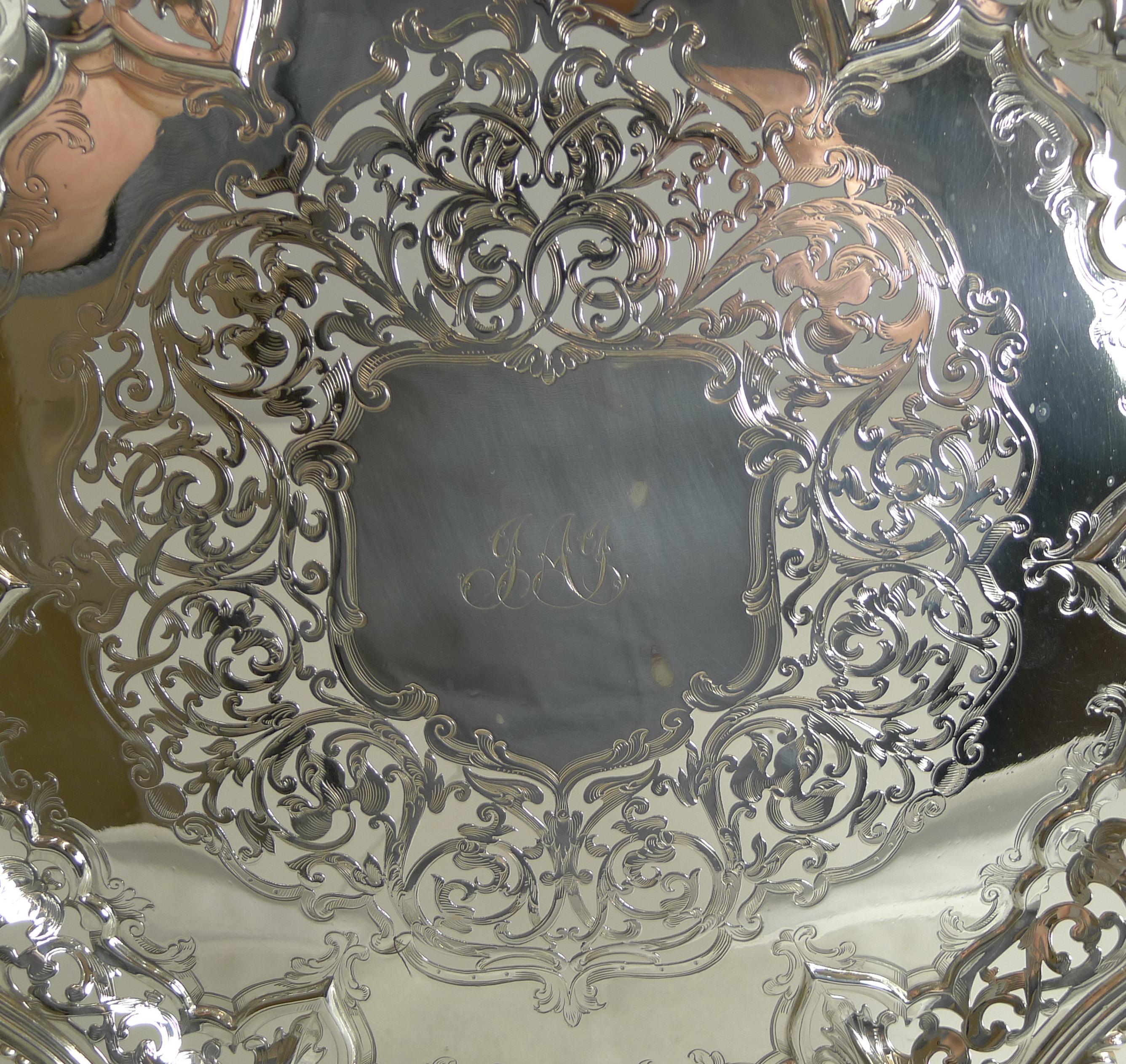 Early Victorian Antique Pierced / Reticulated Elkington Plated Salver / Tray, 1858