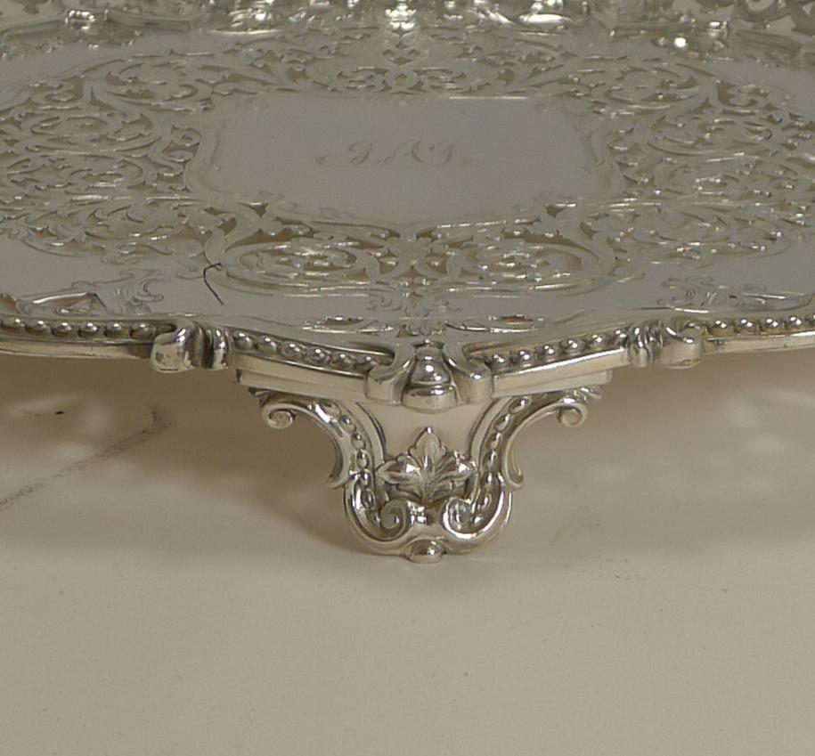 English Antique Pierced / Reticulated Elkington Plated Salver / Tray, 1858