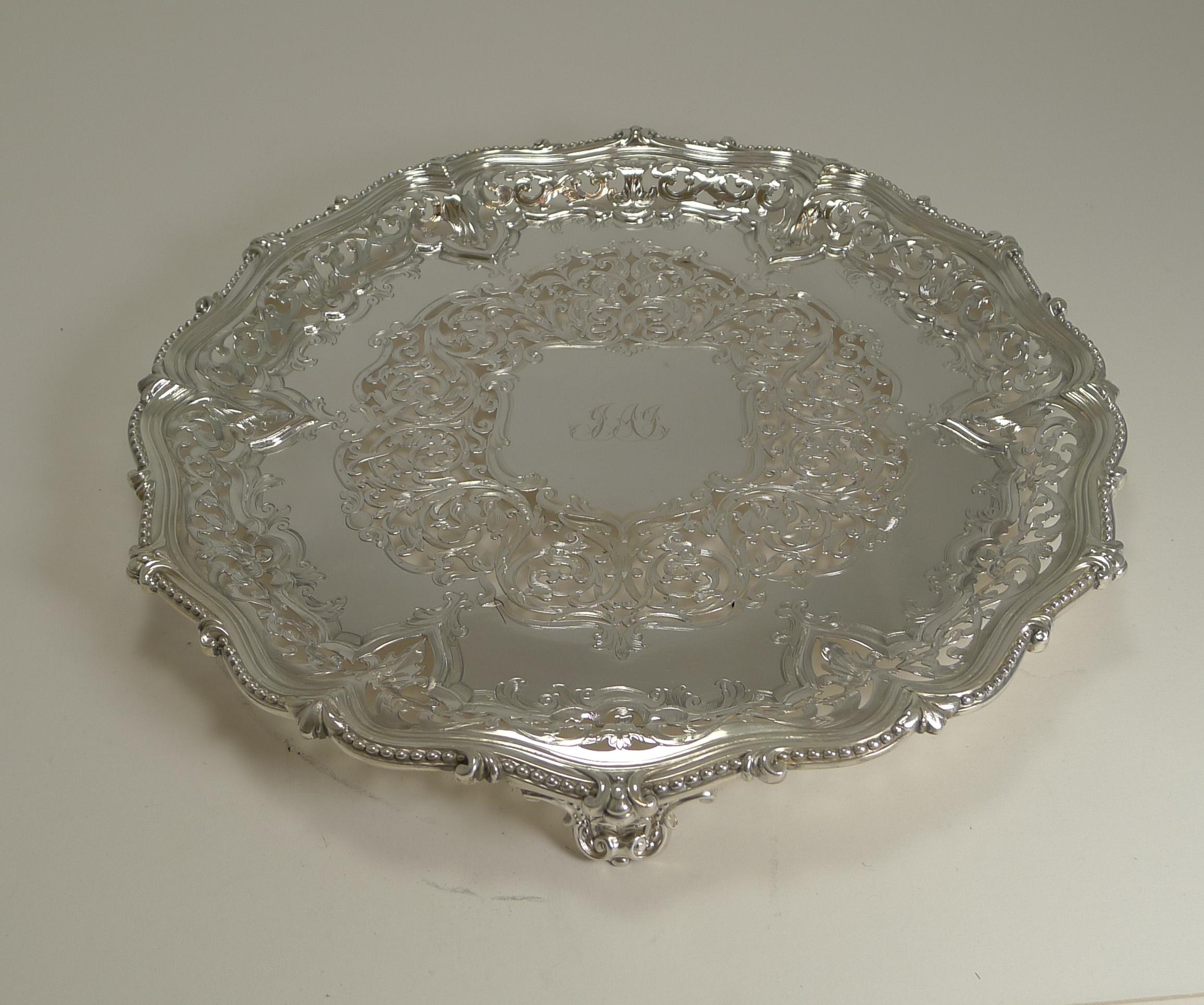 Antique Pierced / Reticulated Elkington Plated Salver / Tray, 1858 2