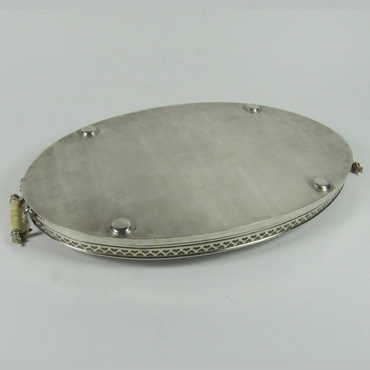 Sheffield Plate Antique Pierced Silver Two Handled Serving Tray