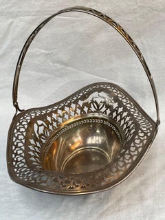 Antique Pierced Sterling Silver Basket with Swing Handle