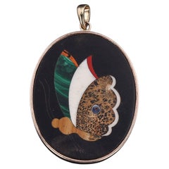 Vintage Pietra Dura Butterfly Conversion Pendant of 14k Gold