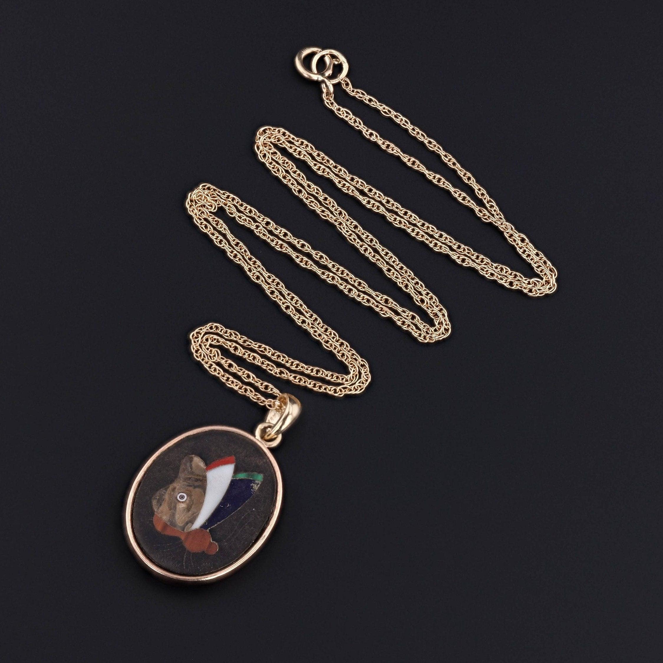 Victorien Collier papillon Pietra Dura antique en or 14k en vente