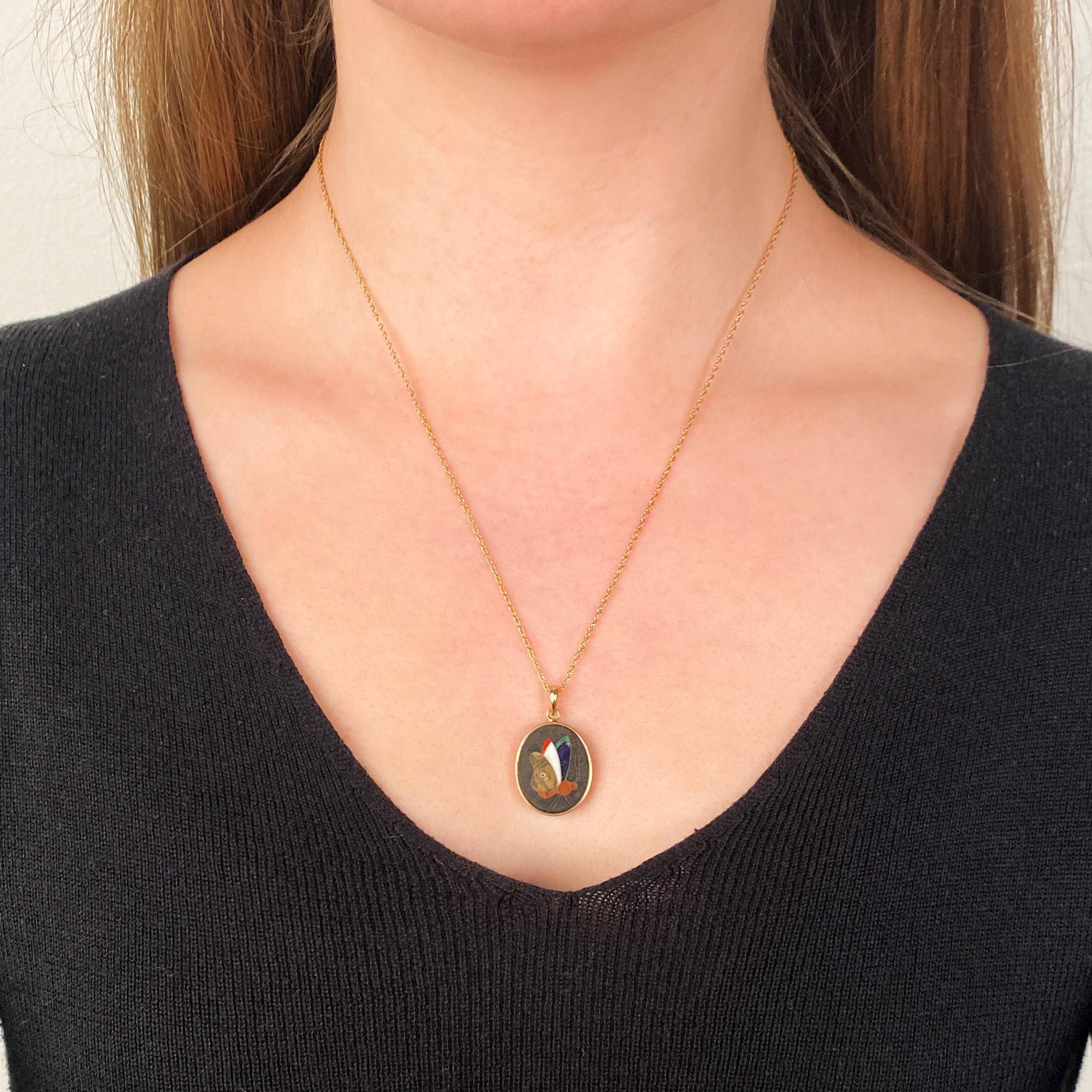 Collier papillon Pietra Dura antique en or 14k Pour femmes en vente