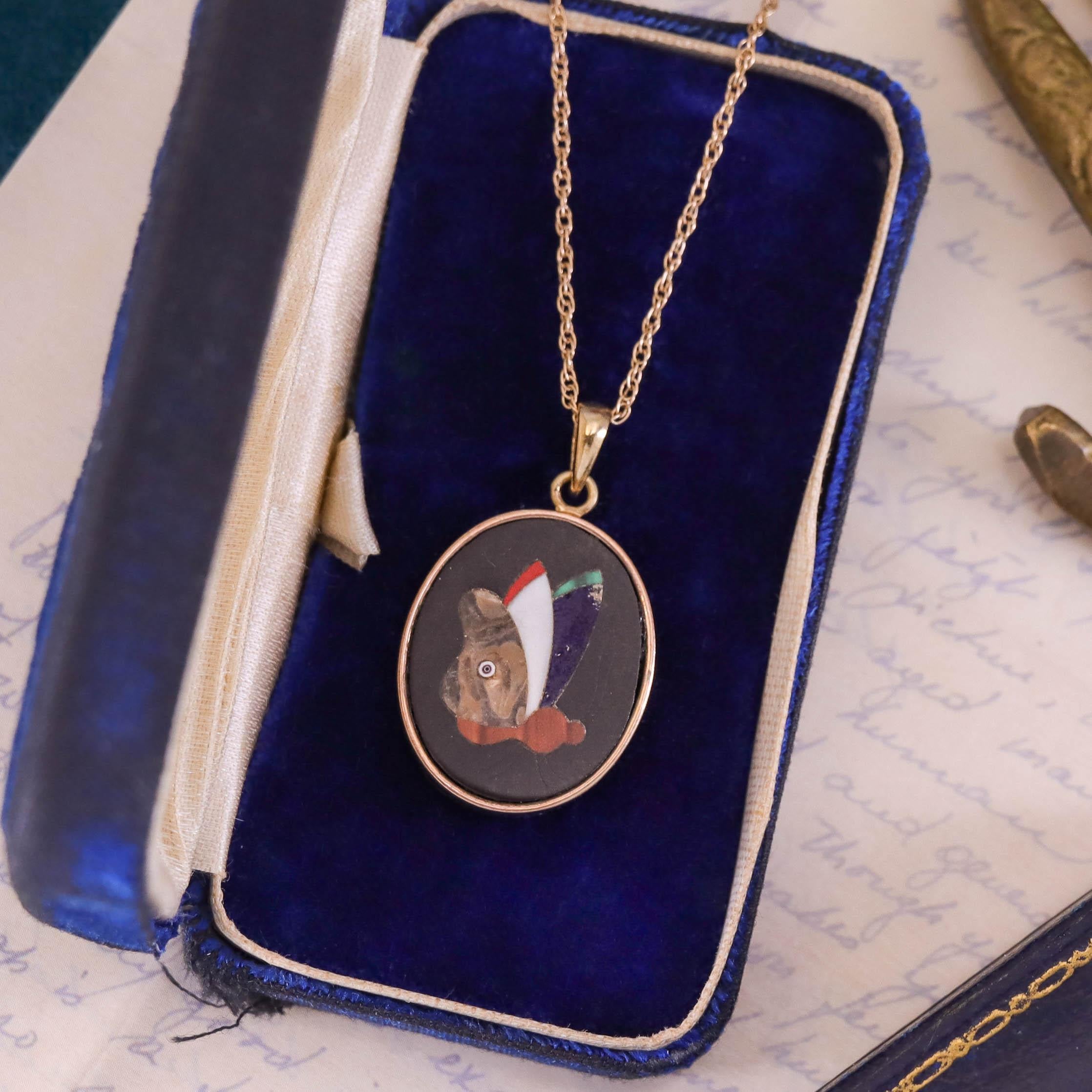 Collier papillon Pietra Dura antique en or 14k en vente 1