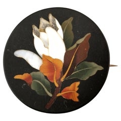 Antique Pietra Dura flower brooch, Victorian 