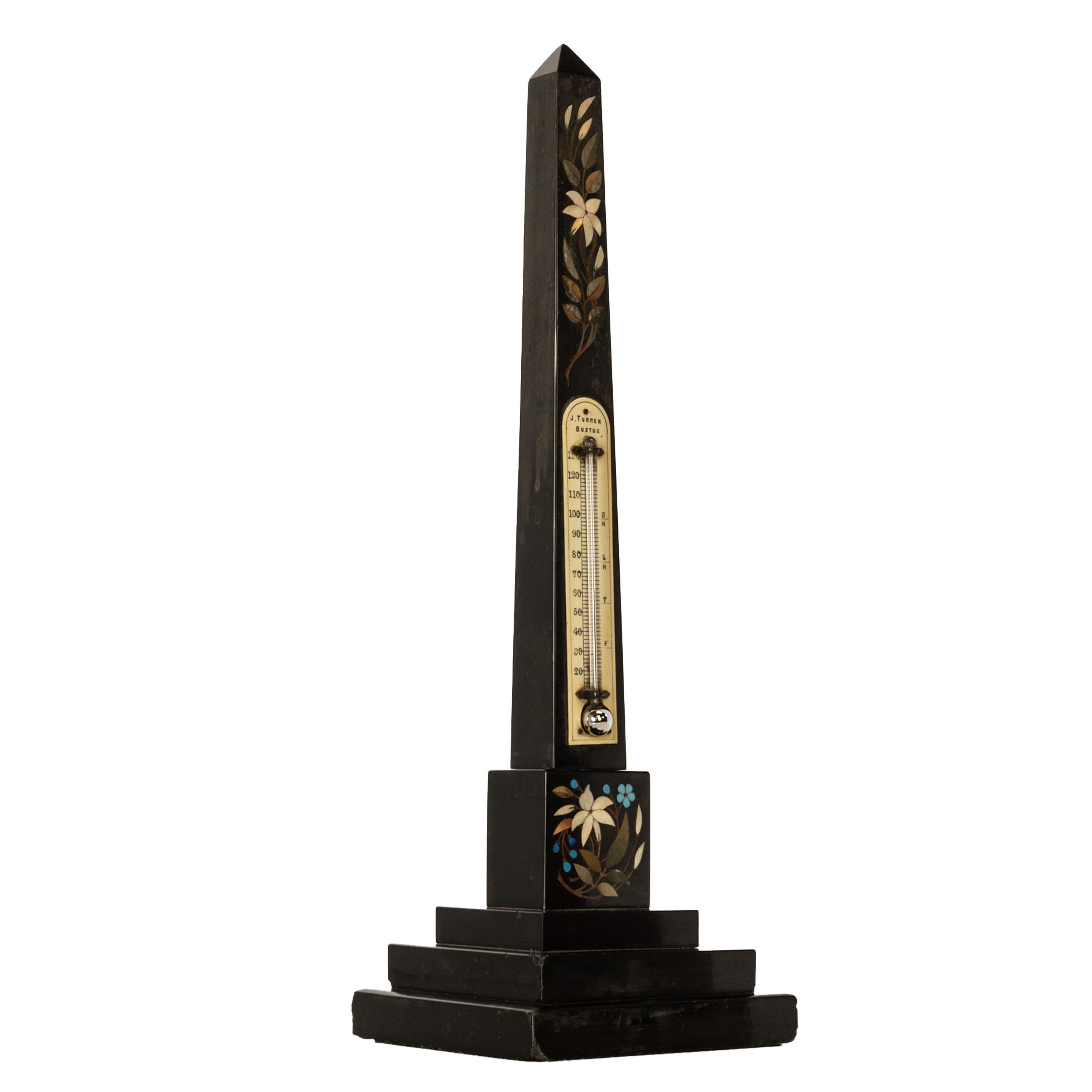Antique Pietra Dura Marble Ashford Desk Obelisk Thermometer Buxton Derbyshire For Sale 2