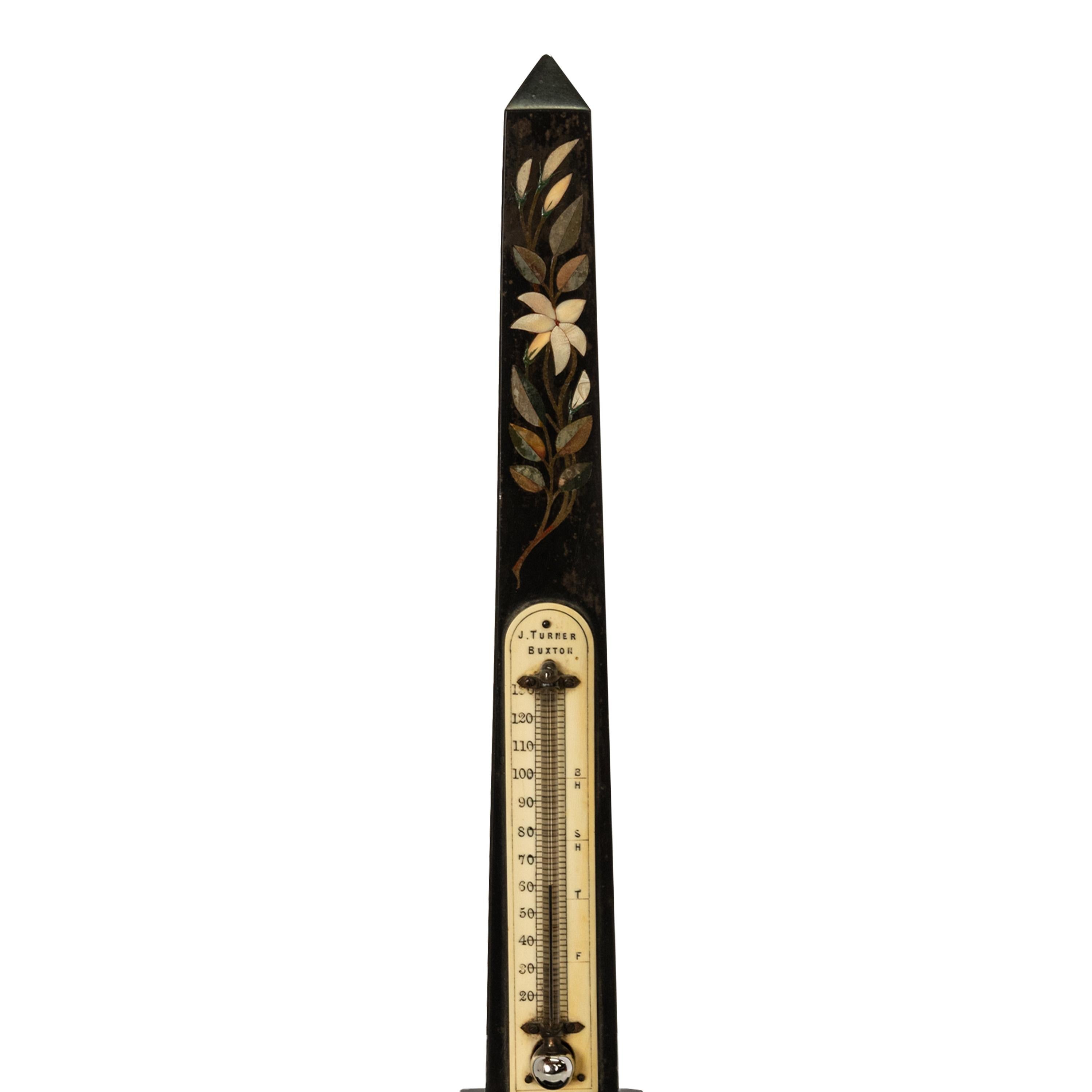 Antique Pietra Dura Marble Ashford Desk Obelisk Thermometer Buxton Derbyshire For Sale 3