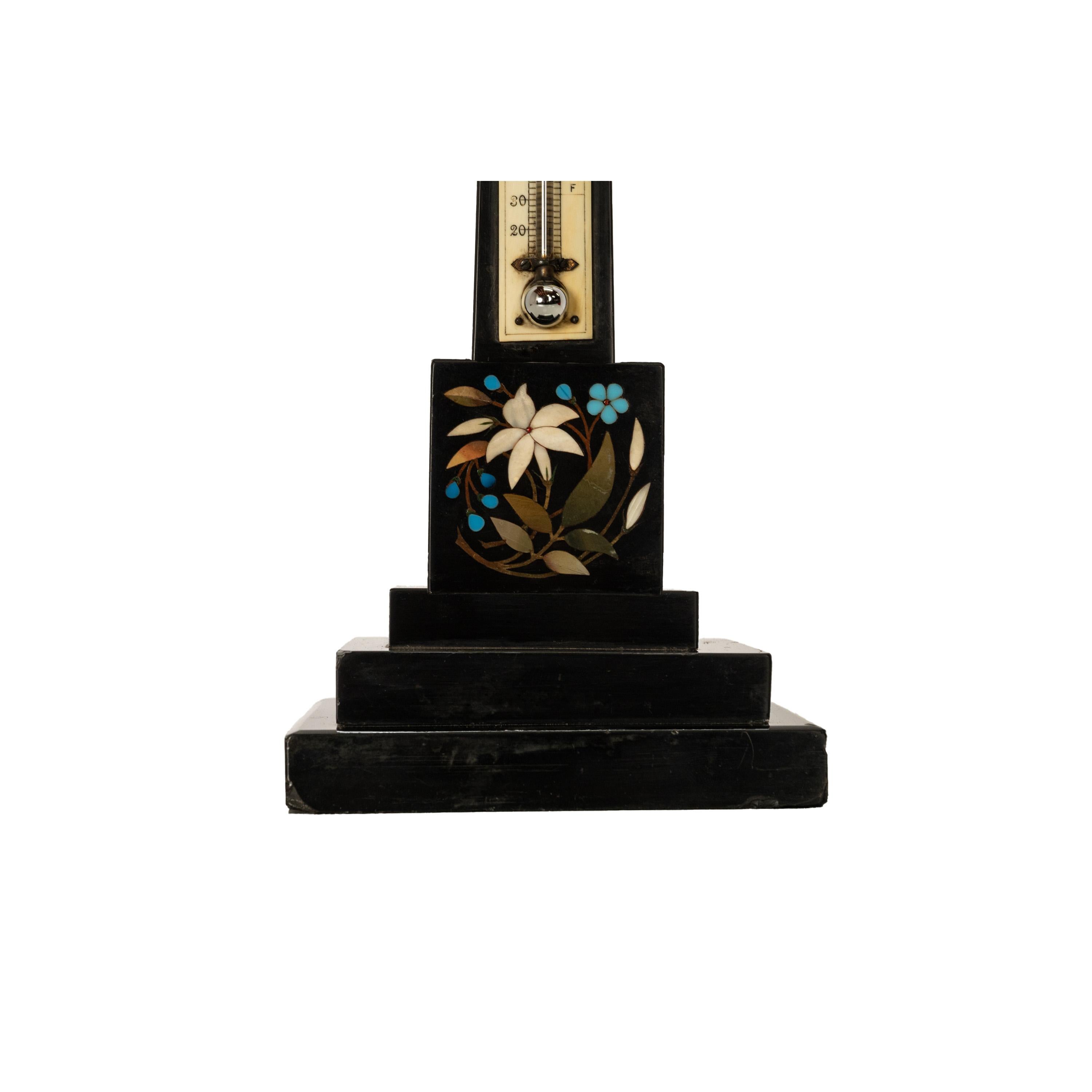 Antique Pietra Dura Marble Ashford Desk Obelisk Thermometer Buxton Derbyshire For Sale 4