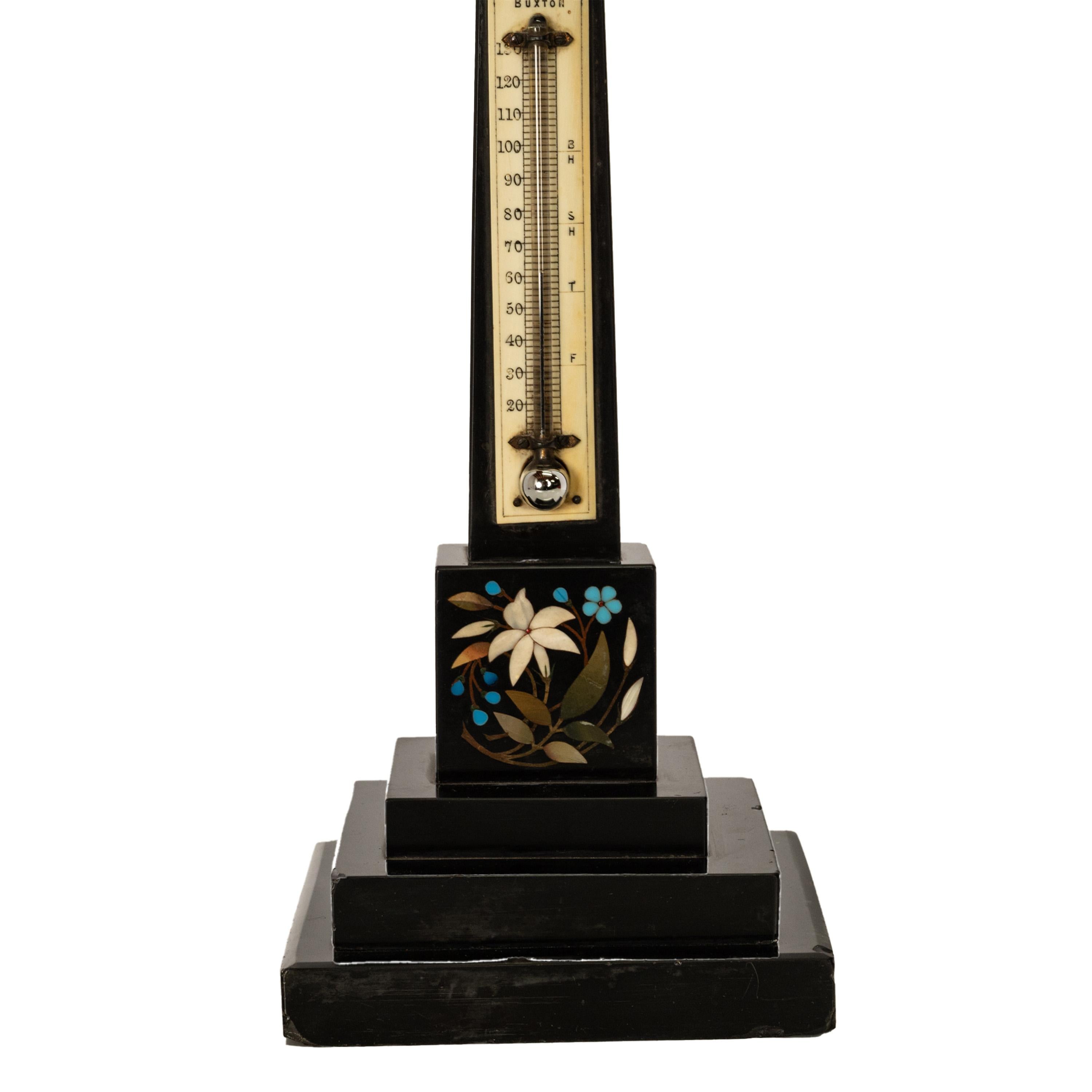 Antique Pietra Dura Marble Ashford Desk Obelisk Thermometer Buxton Derbyshire For Sale 5