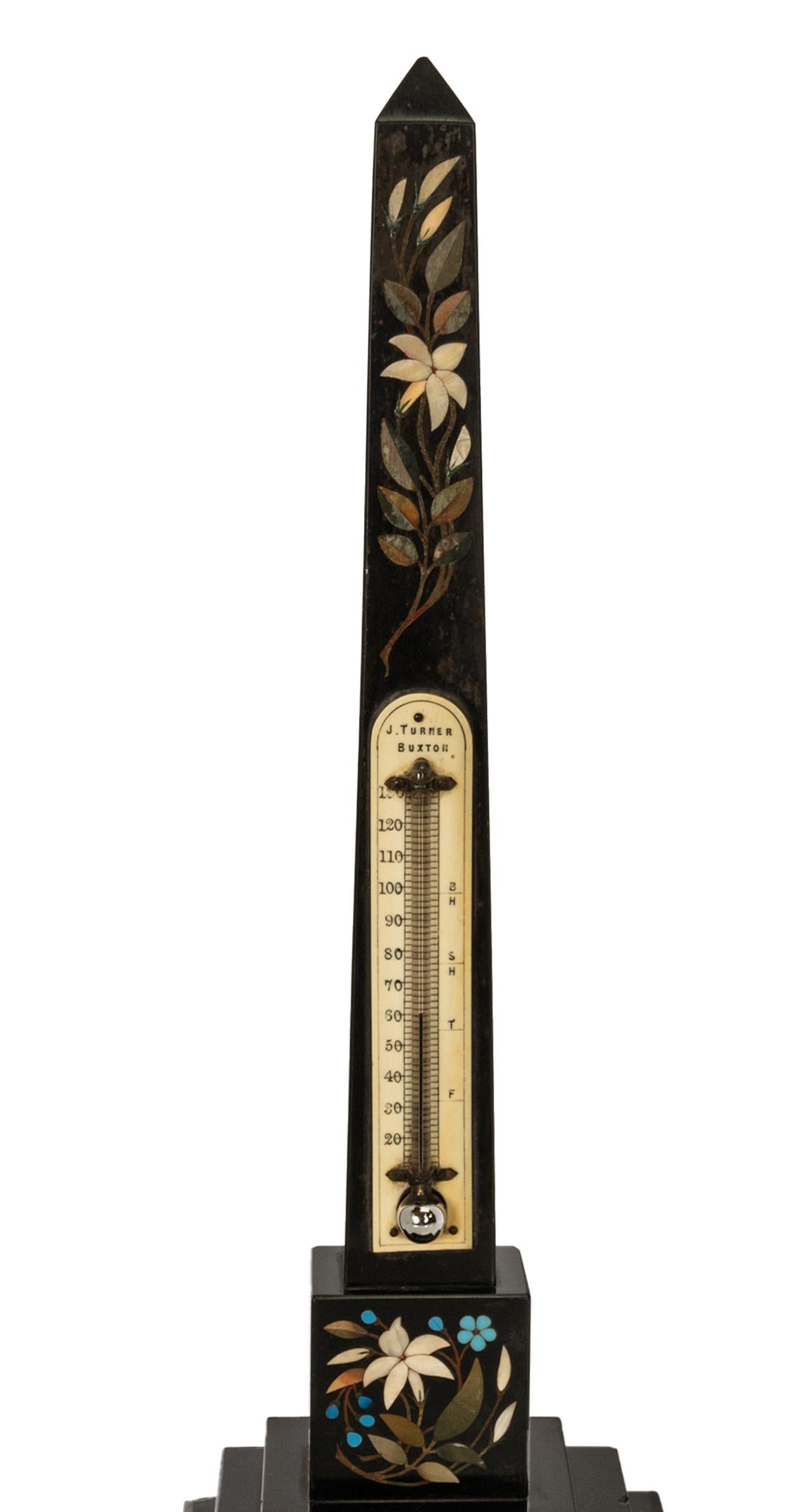 Antique Pietra Dura Marble Ashford Desk Obelisk Thermometer Buxton Derbyshire For Sale 6