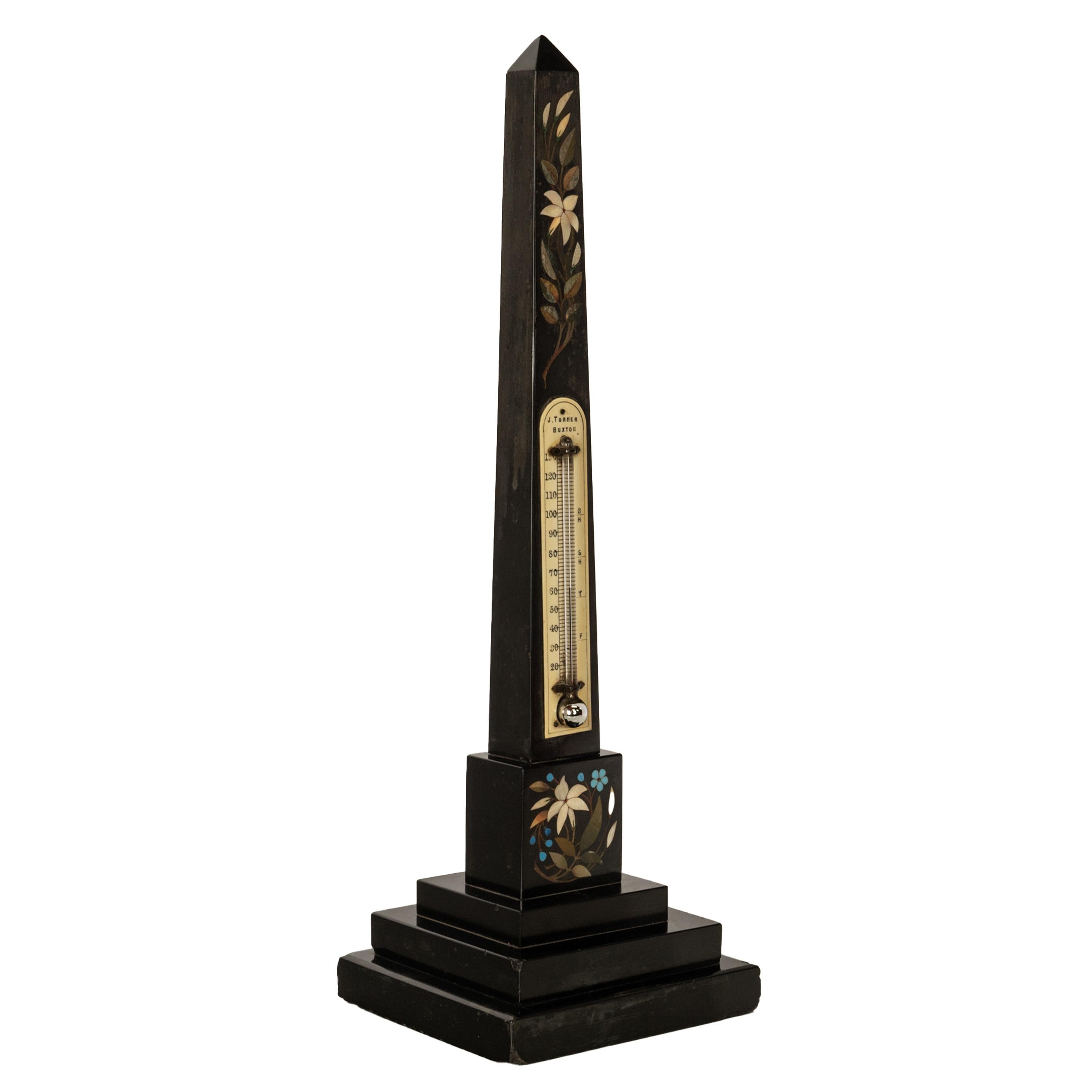 Antique Pietra Dura Marble Ashford Desk Obelisk Thermometer Buxton Derbyshire For Sale 1