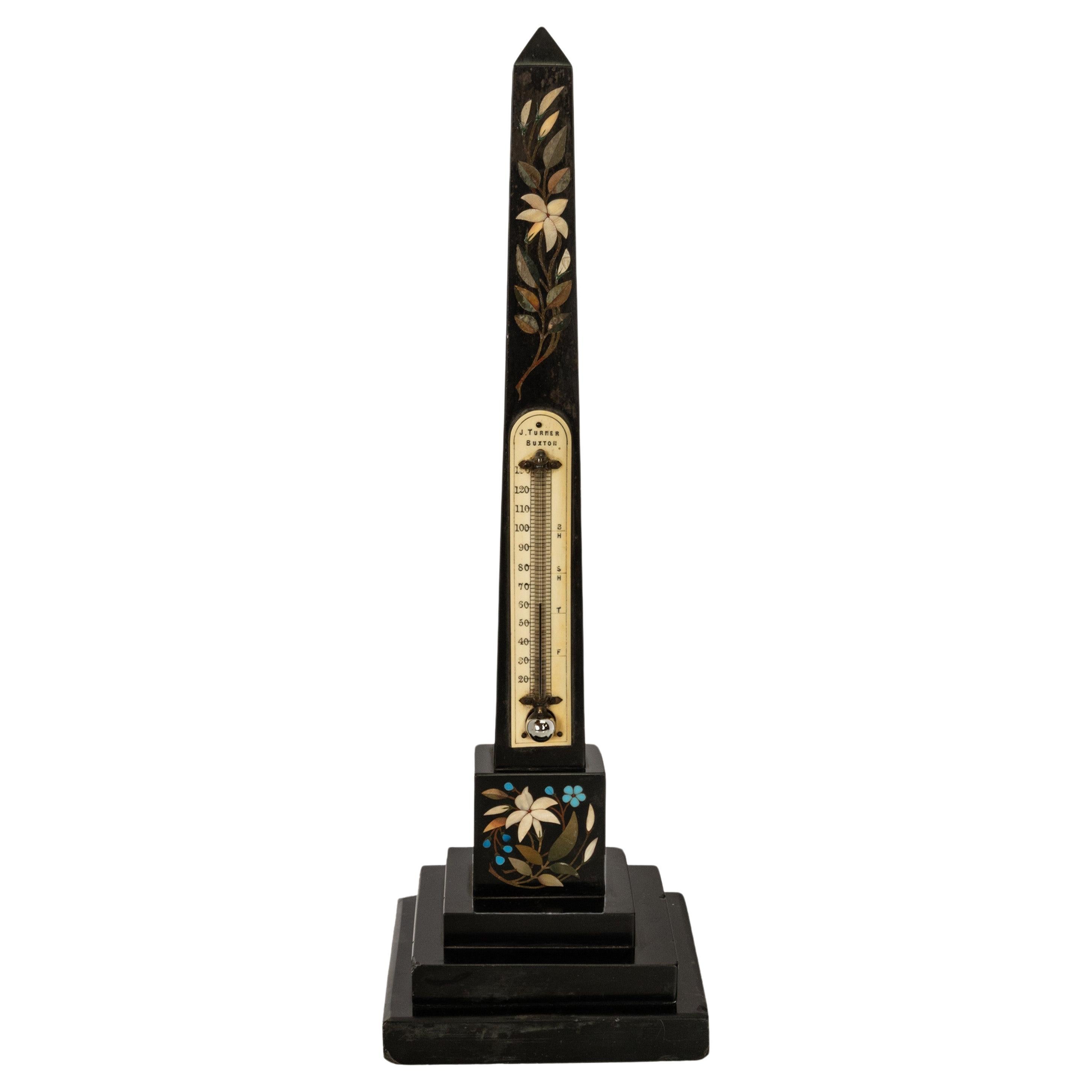 Antique Pietra Dura Marble Ashford Desk Obelisk Thermometer Buxton Derbyshire