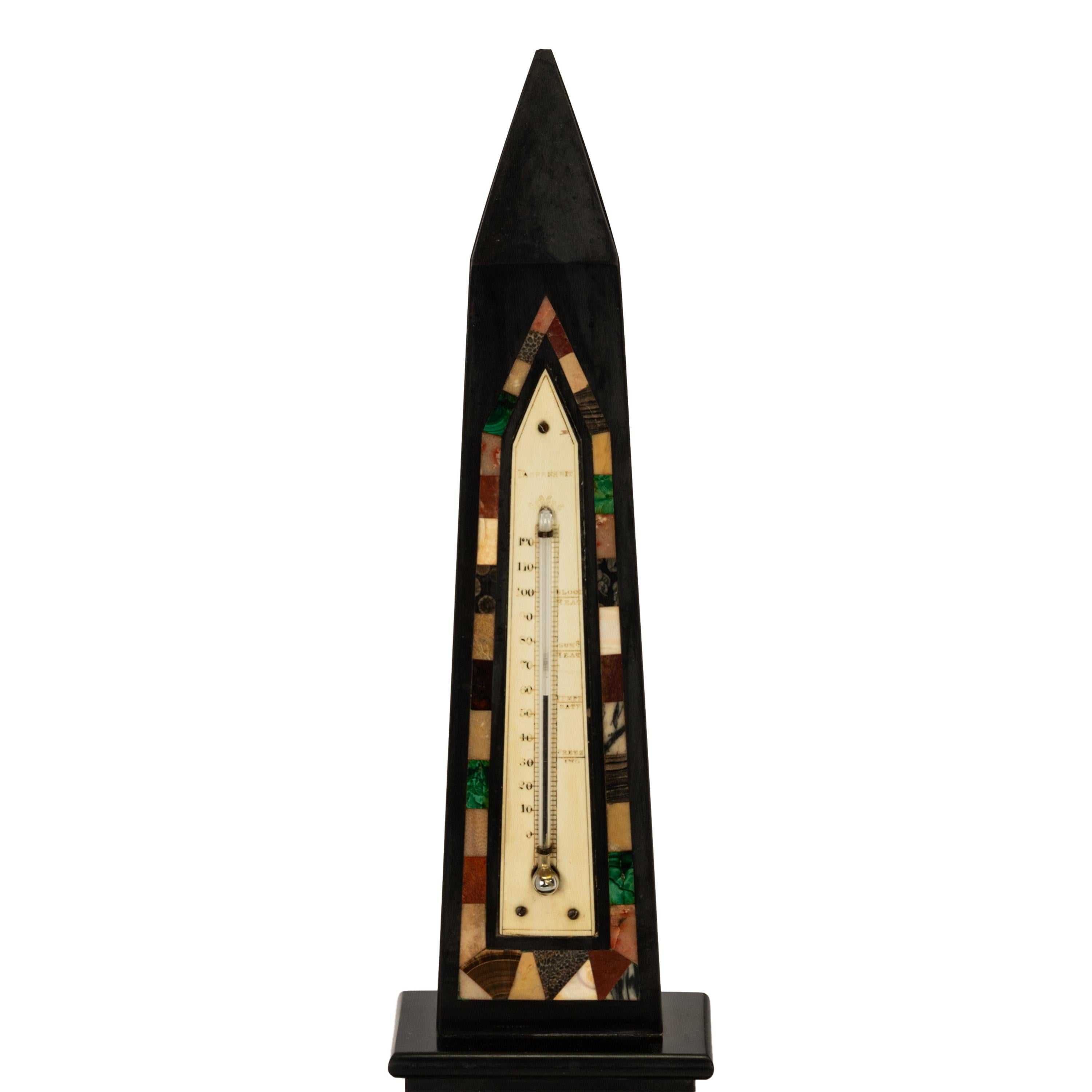 Antique Pietra Dura Marble Desk Obelisk Thermometer Ashford Blue John Derbyshire For Sale 2