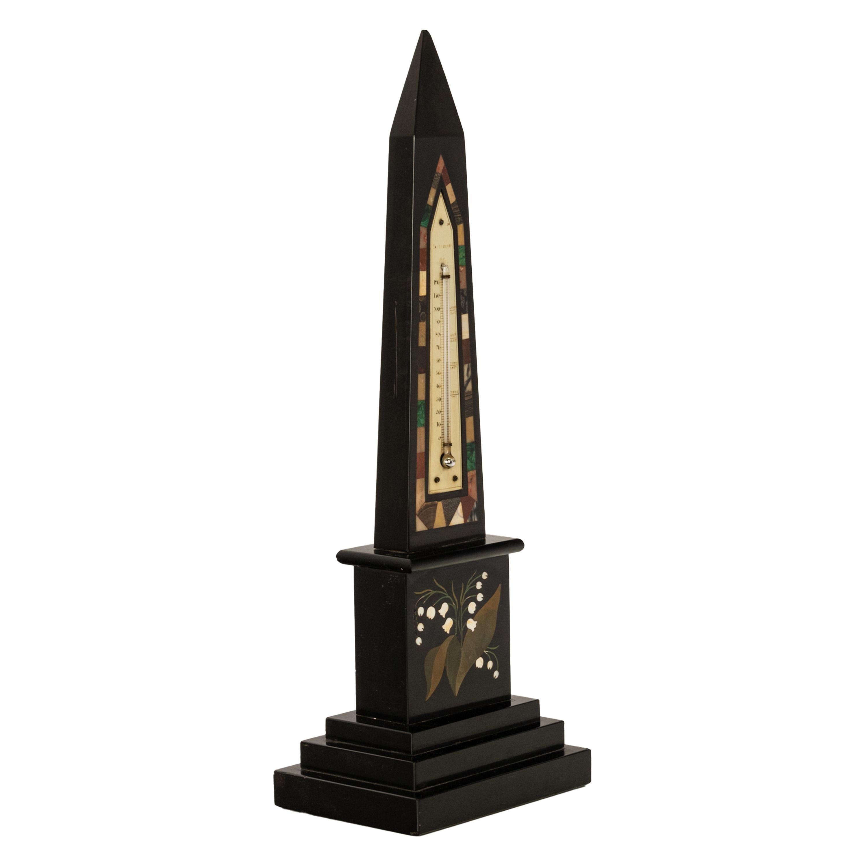 Antique Pietra Dura Marble Desk Obelisk Thermometer Ashford Blue John Derbyshire For Sale 1