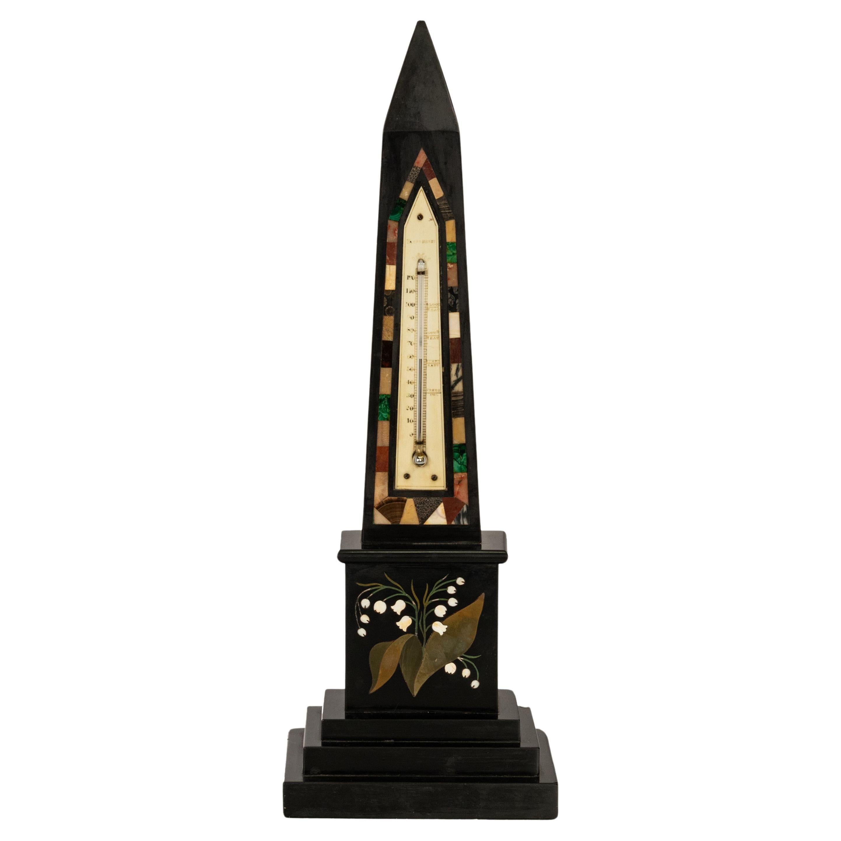 Antique Pietra Dura Marble Desk Obelisk Thermometer Ashford Blue John Derbyshire