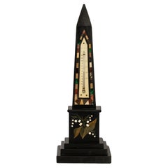 thermomètre de bureau obélisque ancien en marbre Pietra Dura bleu Ashford, John Derbyshire