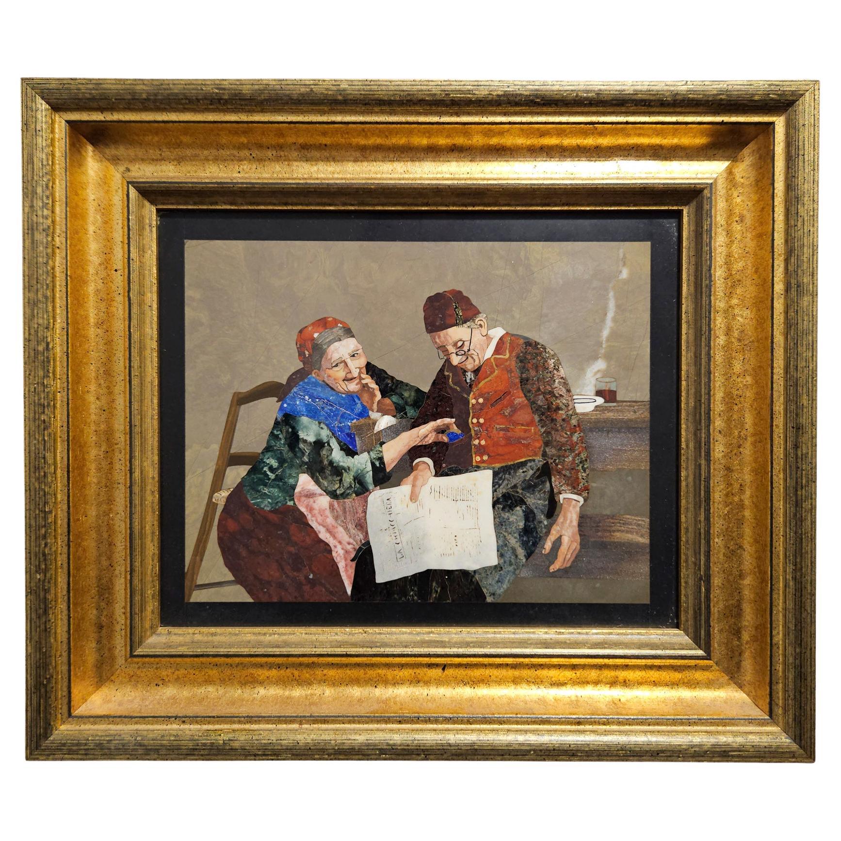 Antica placca in pietra dura attribuita a Giovanni Montelatici, Firenze, 1910 ca. in vendita