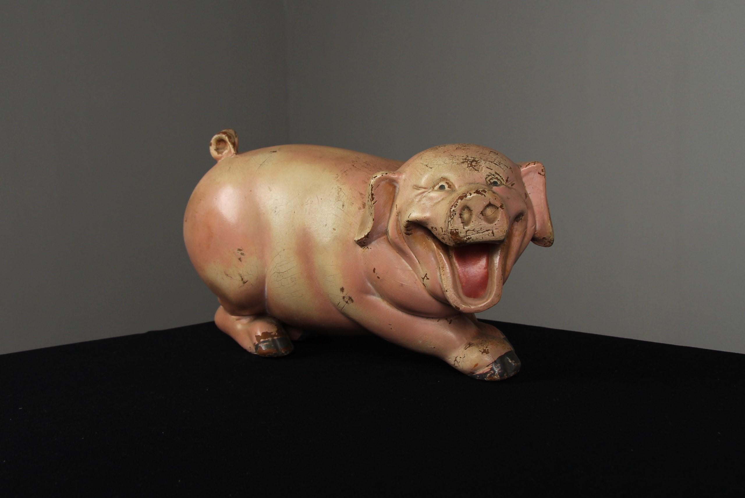 French Antique Pig Sculpture, Butcher's Shop Advertising Figure, 1st Half 20th Century For Sale