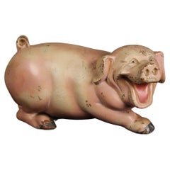 Escultura antigua de cerdo, figura publicitaria de carnicería, 1ª mitad del siglo XX