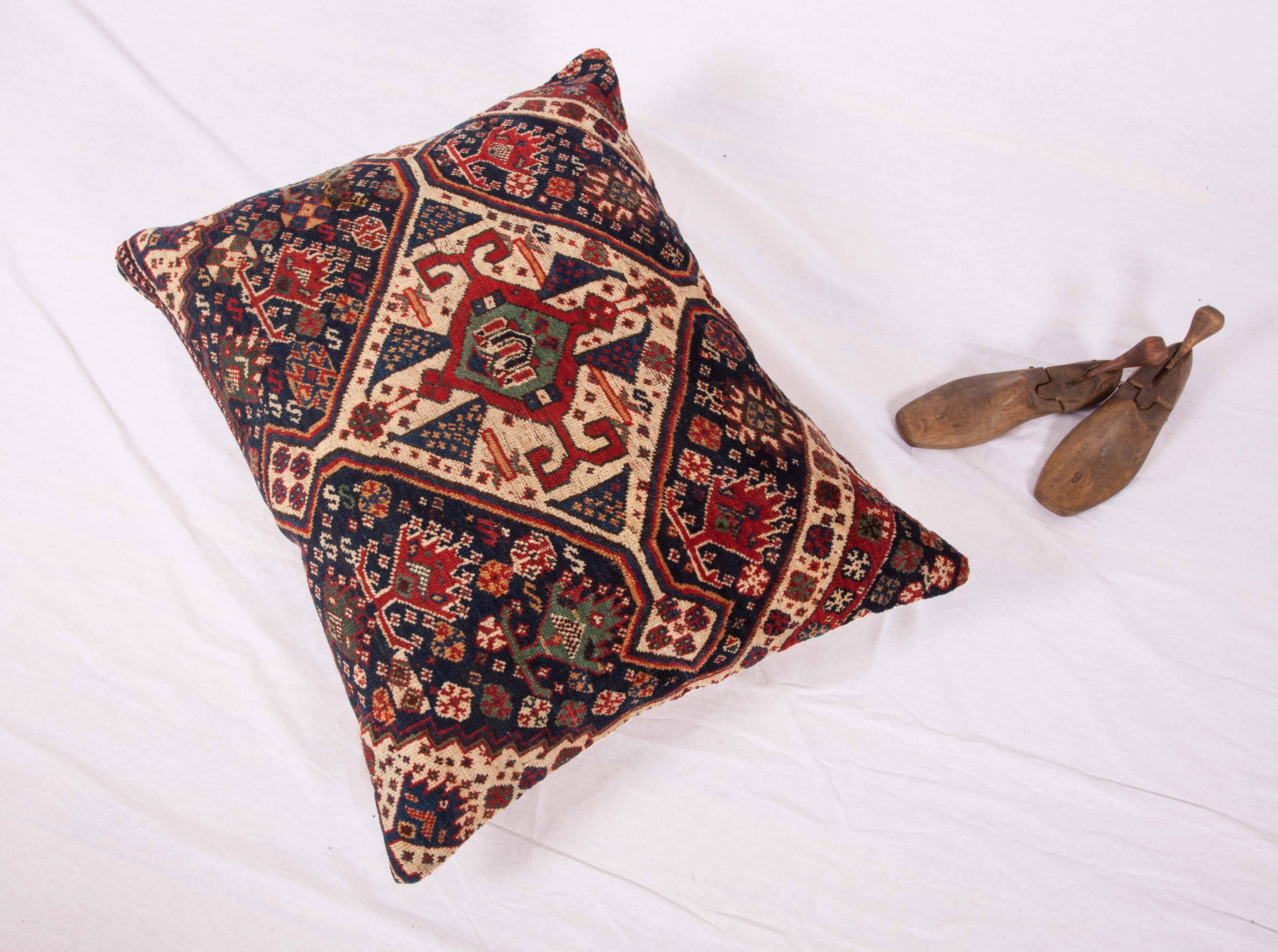 Antique Pillow Case Fashioned from an 19th Century Kashgai Rug Fragment In Good Condition In Istanbul, TR