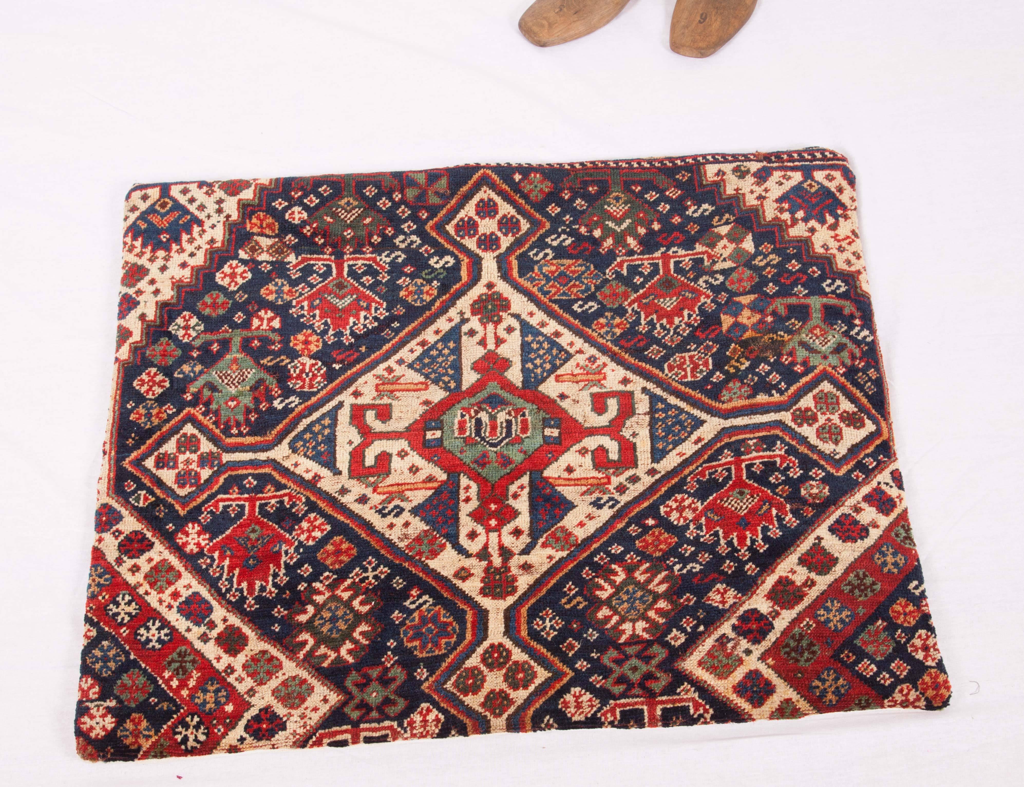 Antique Pillow Case Fashioned from an 19th Century Kashgai Rug Fragment 1