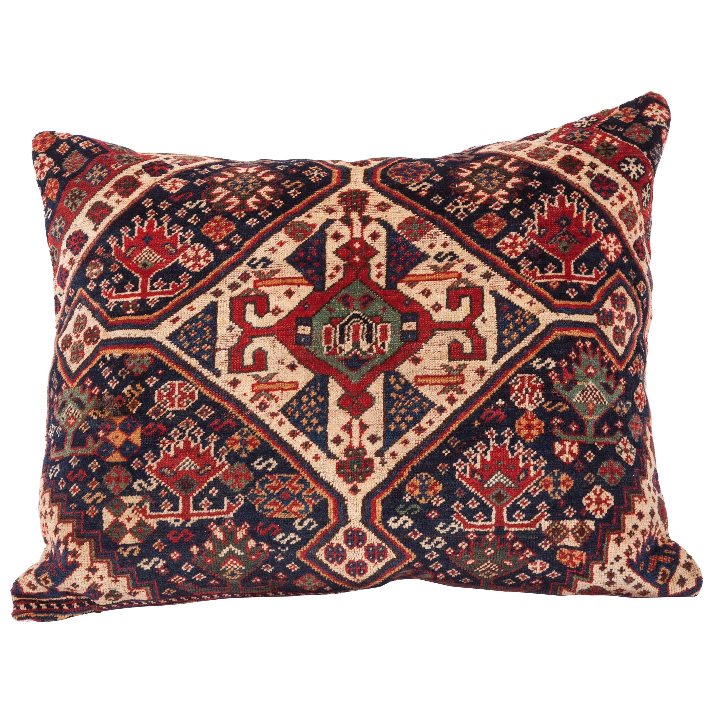 Antique Pillow Case Fashioned from an 19th Century Kashgai Rug Fragment