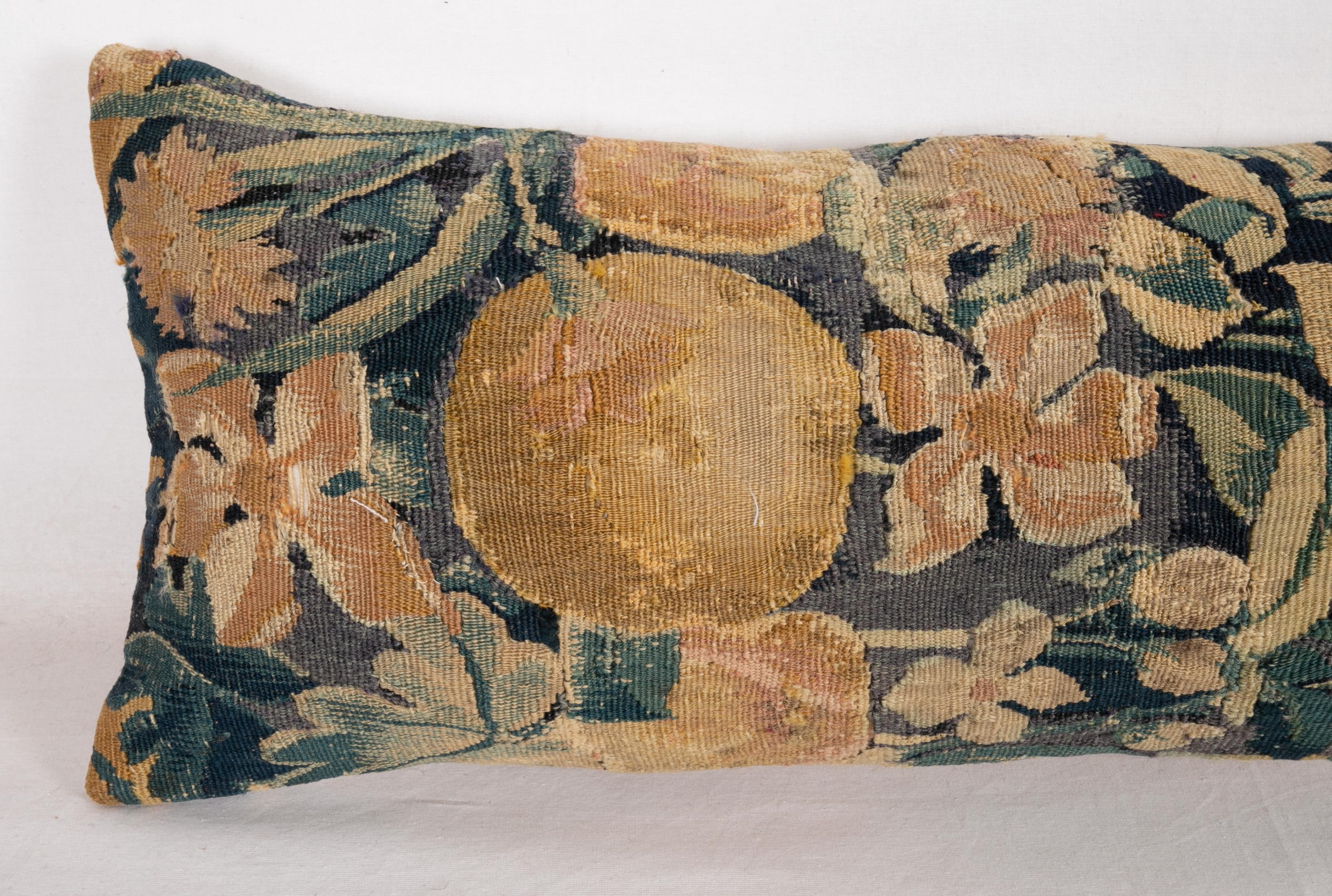 Kilim Antique Pillow Case Made from a Flemish Tapestry Fragment, 18th Century