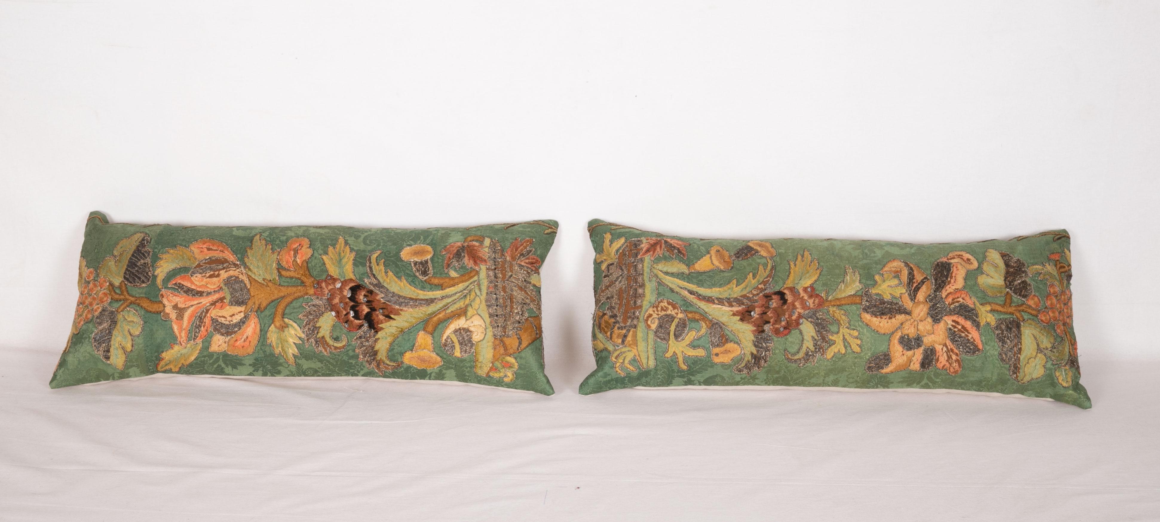 Suzani Antique Pillow Cases Fashioned from an Embroidered European Applique Panel