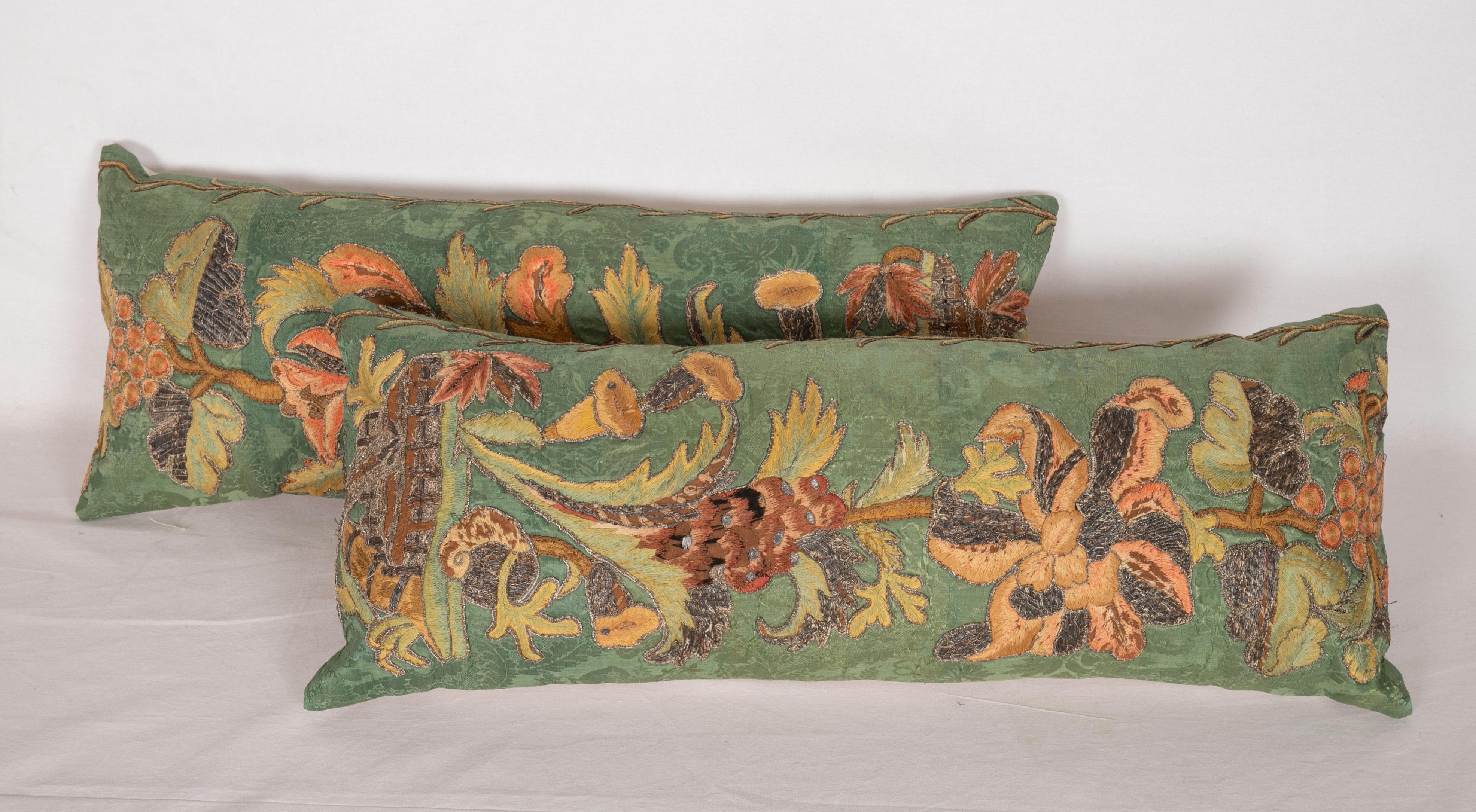 Italian Antique Pillow Cases Fashioned from an Embroidered European Applique Panel