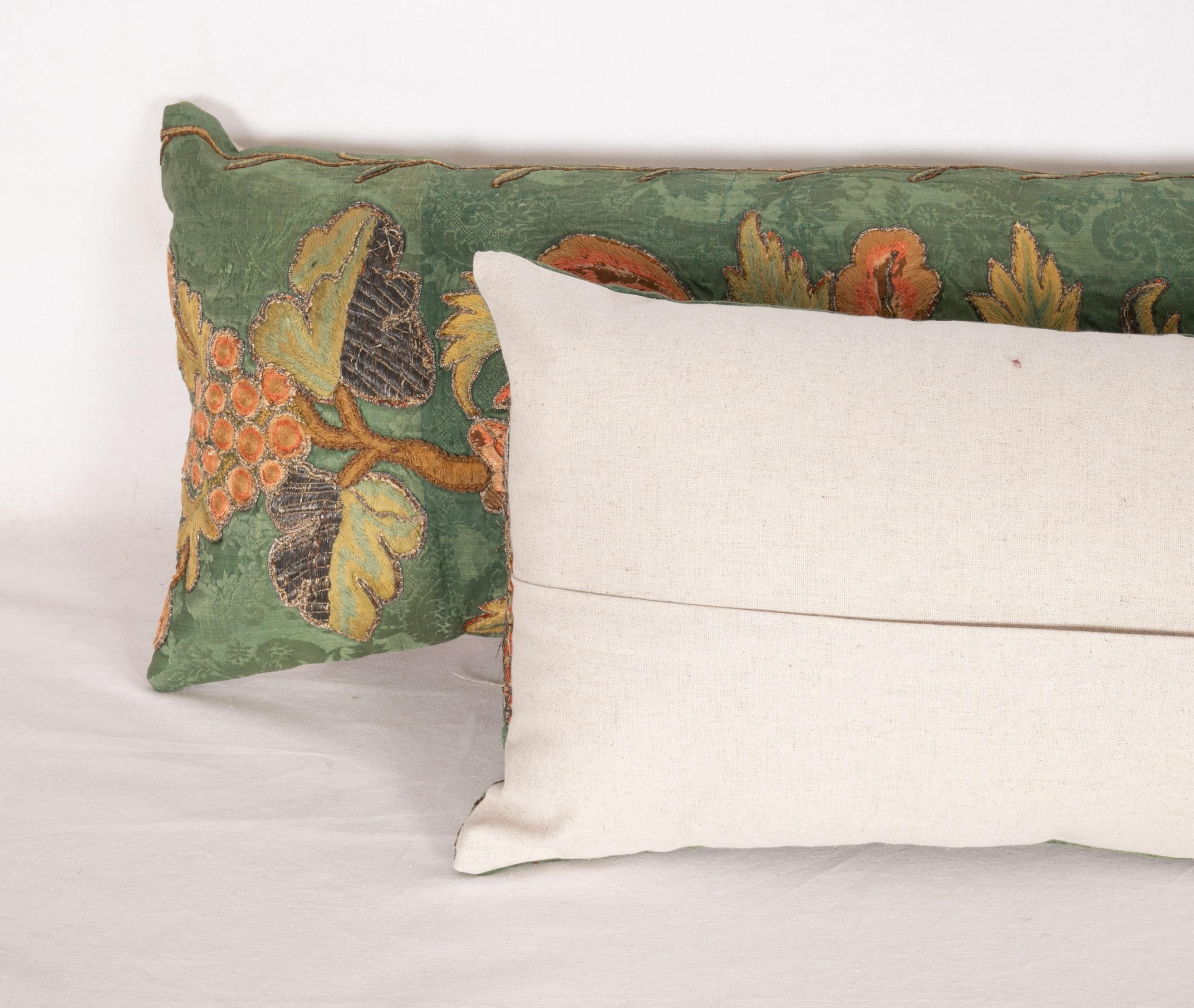 Silk Antique Pillow Cases Fashioned from an Embroidered European Applique Panel