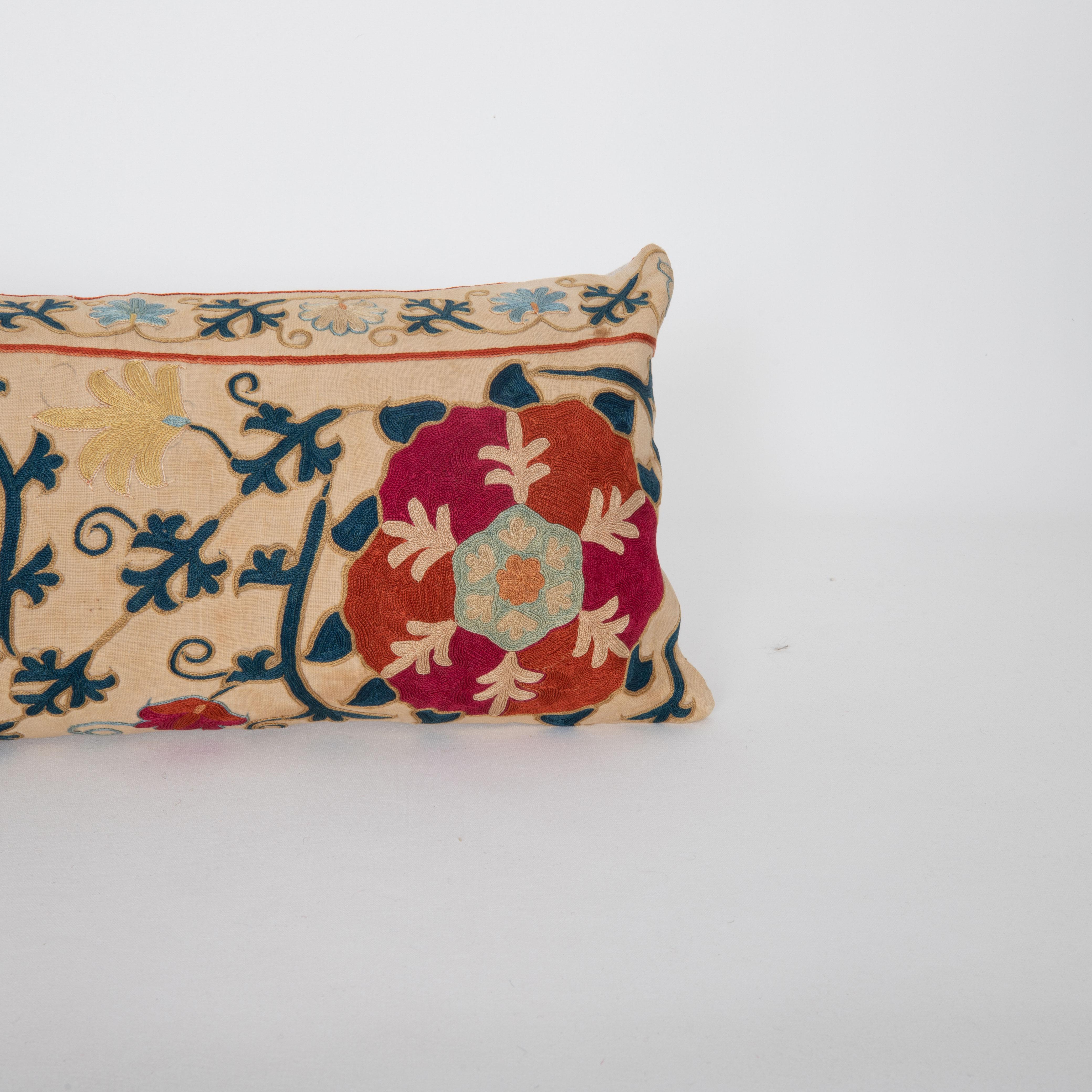 Embroidered Antique pillow cover Made from a 19th C. Suzani Fragment For Sale